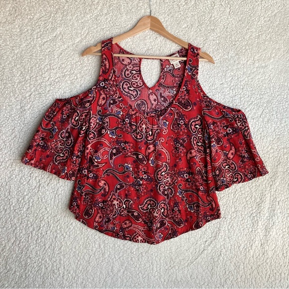Mossimo Supply Co Women's paisley print cold shoulder ruffle blouse, Sz M - Picture 5 of 16
